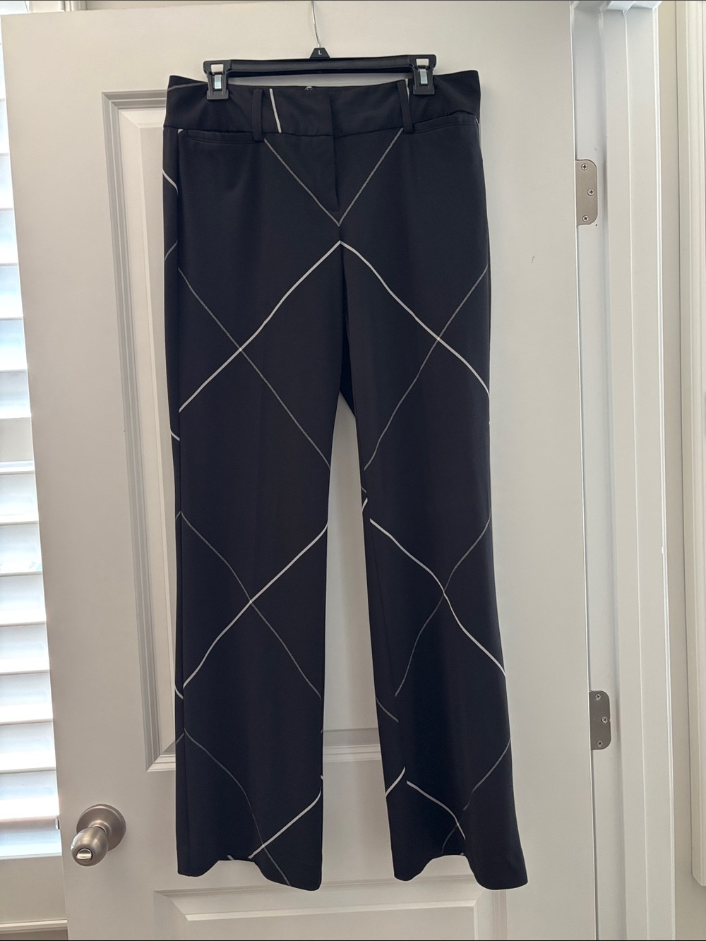 New York & Company Black Wide-Leg Pants with White Windowpane